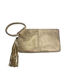 Hobo Sable Wristlet Clutch Purse Distressed Cream Tassel Zipper Boho EUC